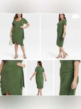 Ava & Viv Olive Green Midi Dress with Side Tie